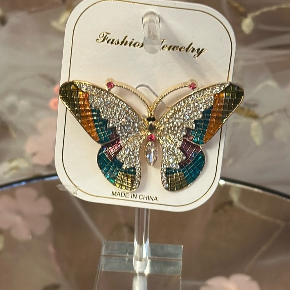 Brooch Butterfly Multicolor RhinestonesTotal length 3.5in (Butterfly 2.25)